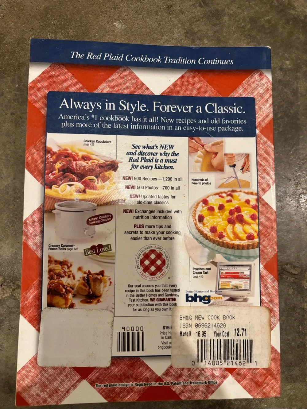 Better Homes And Gardens Cookbook with Blue Banner and Red Check Cover